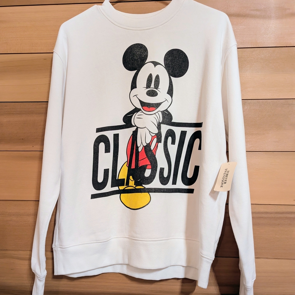 Disney White Crewneck Sweatshirt with Iconic Mickey